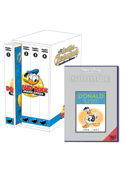 Lustiges Taschenbuch Jubiläumsbox 75 Jahre Donald Duck - Nr. 1 - 4 + DVD